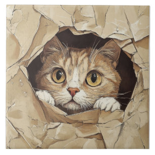 Cute and Playful Kitten Ceramic Tile
