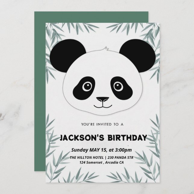 Cute and playful panda-themed birthday  invitation (Front/Back)