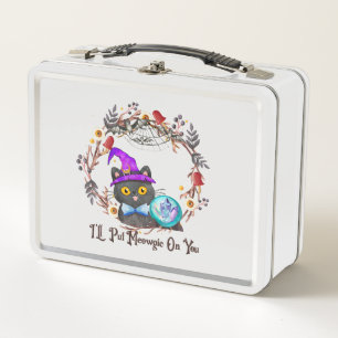 Cute and Punny Witch Cat Metal Lunch Box