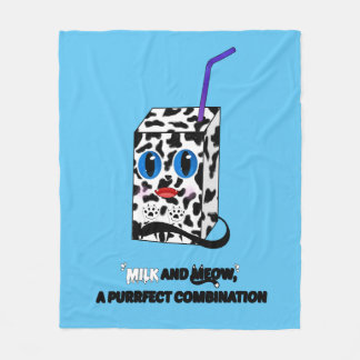Cute and Quirky: Milk Cat Illustration Fleece Blanket