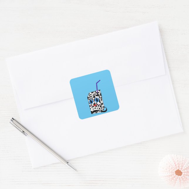 Cute and Quirky: Milk Cat Illustration Square Sticker (Envelope)
