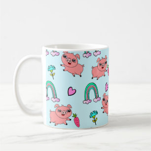 Cute and Quirky Pigs and Rainbows Pattern Coffee Mug