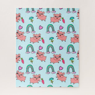 Cute and Quirky Pigs and Rainbows Pattern Jigsaw Puzzle