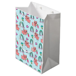 Cute and Quirky Pigs and Rainbows Pattern Medium Gift Bag
