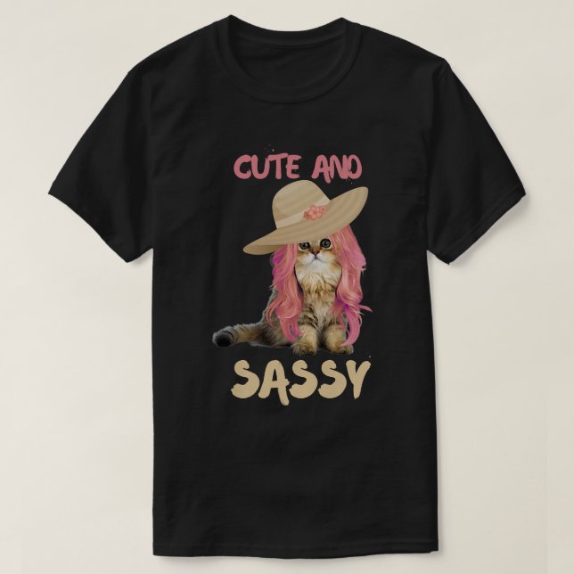 Cute And Sassy Kitty Cat With a Wig Premium  T-Shirt (Design Front)