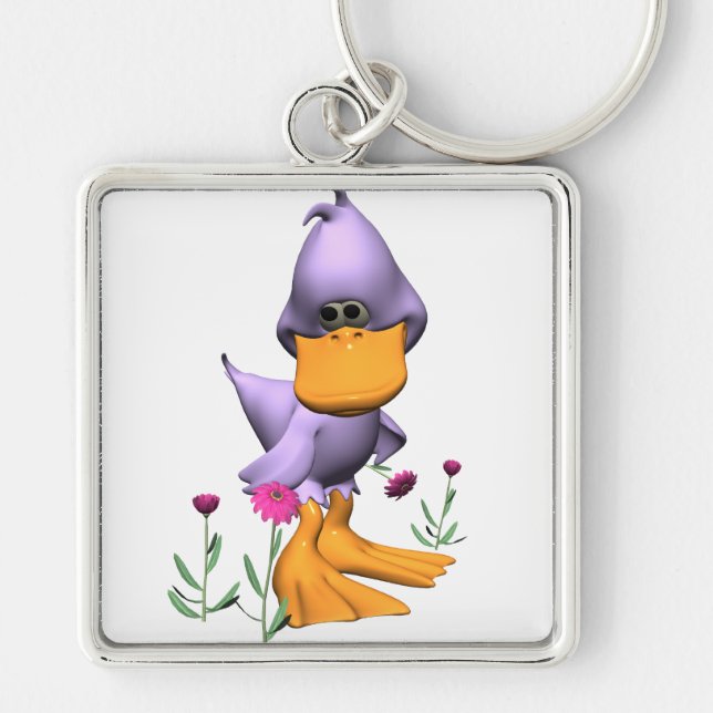 Cute and Shy Purple Cartoon Duck Key Ring (Front)