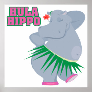 cute and silly luau hula hippo poster