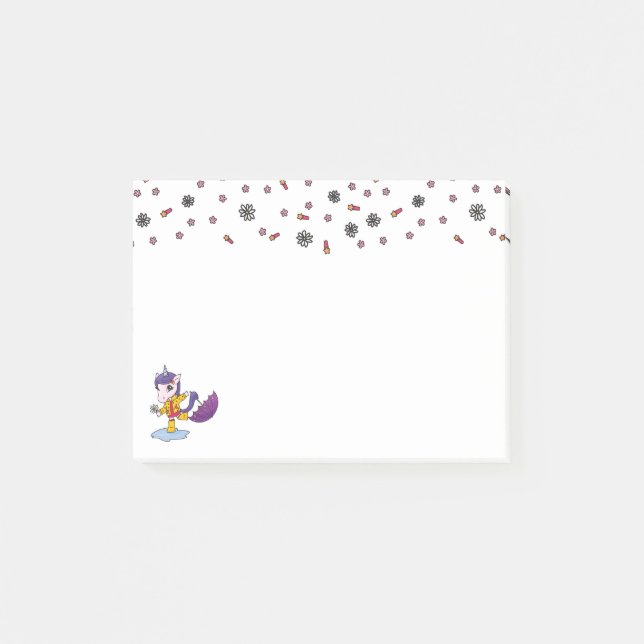 Cute and Simple Floral Unicorn in Raincoat Post-it Notes (Front)