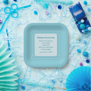Cute and Simple Light Blue Baby Shower Paper Plate