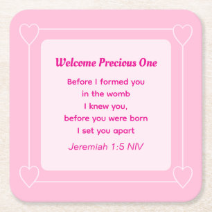 Cute and Simple Light Pink Baby Shower Square Paper Coaster