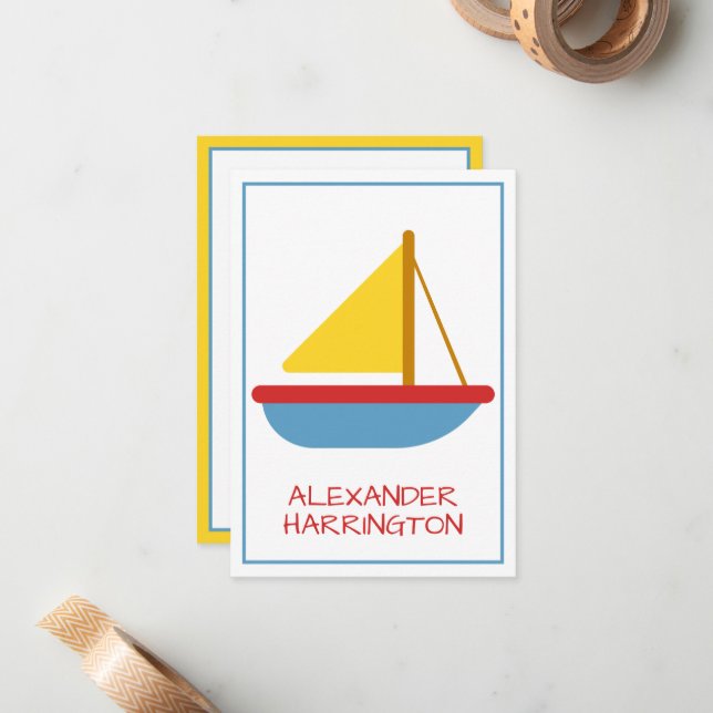 Cute and Simple Sailboat Personalised Card (Front/Back In Situ)