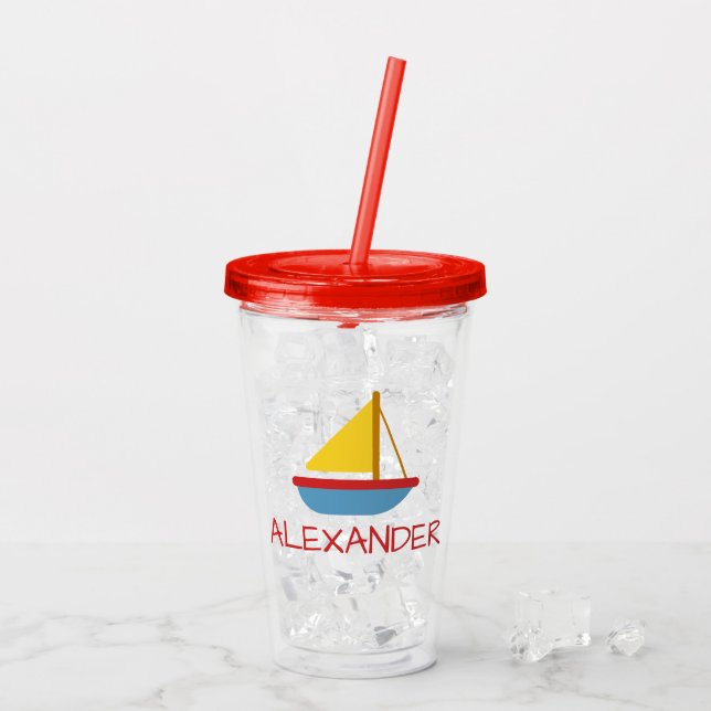 Cute and Simple Toy Sailboats Personalised Acrylic Tumbler (Back Ice)