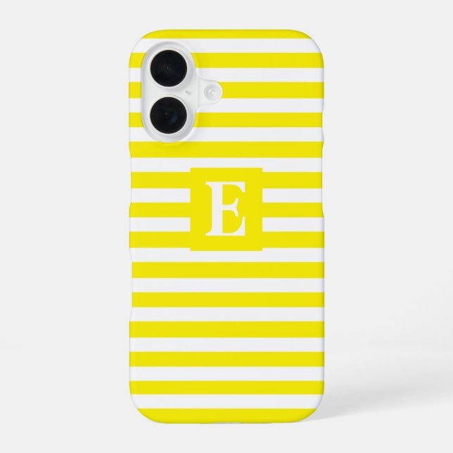 Cute and Simple Yellow Striped Single Initial iPhone 16 Case (Back)