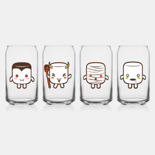Cute and spook monster marshmallow Halloween set Can Glass