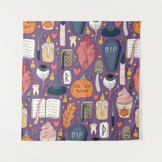 Cute and spookie seamless Halloween pattern with p Tapestry (Front)