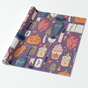 Cute and spookie seamless Halloween pattern with p Wrapping Paper
