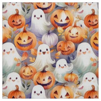 Cute and spooky ghosts and jack o lanterns fabric