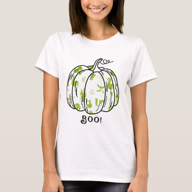 Cute and Spooky Green Jack-O’-Lantern T-Shirt (Front)