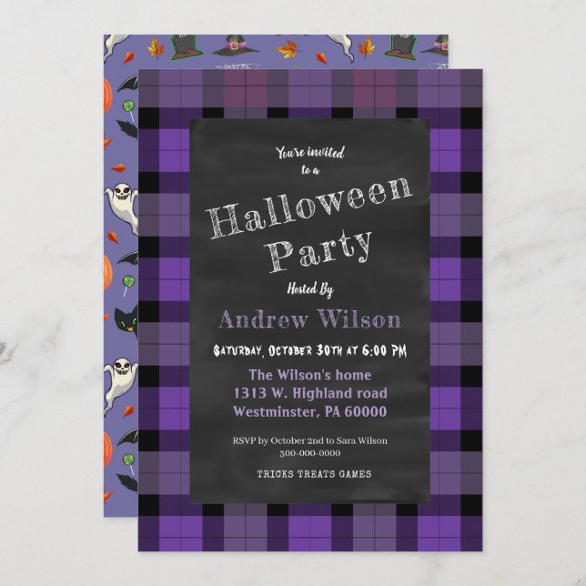Cute And Spooky Halloween Chalkboard  Invitation (Front/Back)