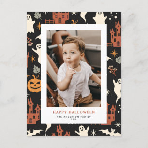 Cute and Spooky Pattern Happy Halloween Photo Holiday Postcard