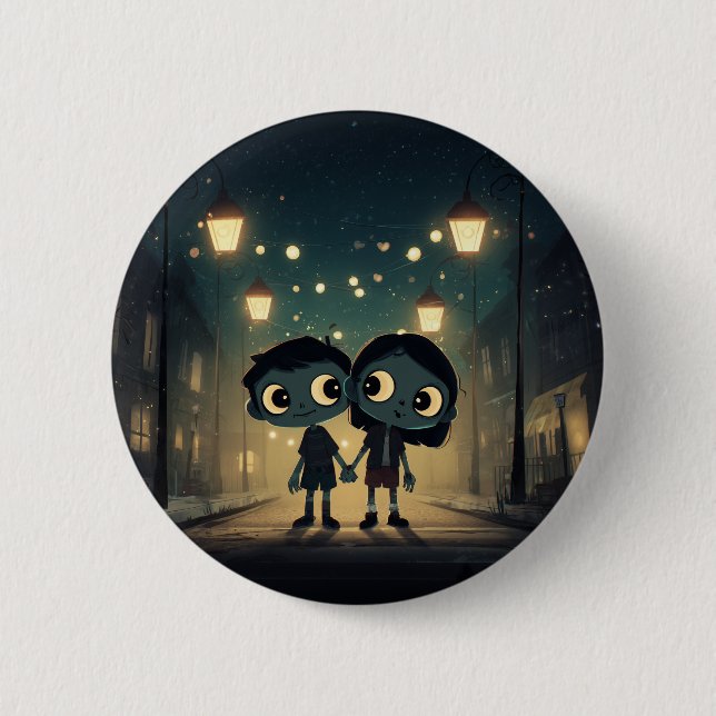 Cute and Spooky Zombies in Love - Button (Front)