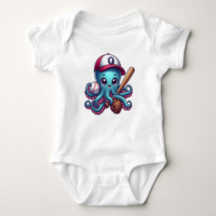 Cute and Sport octopus Baseball Player Baby Bodysuit