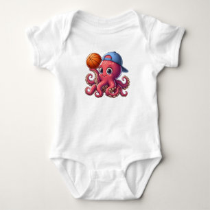 Cute and Sporty Baseball Player Octopus Baby Bodysuit