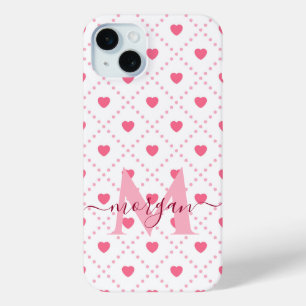 Cute and Stylish Pink Heart Custom Monogram Case