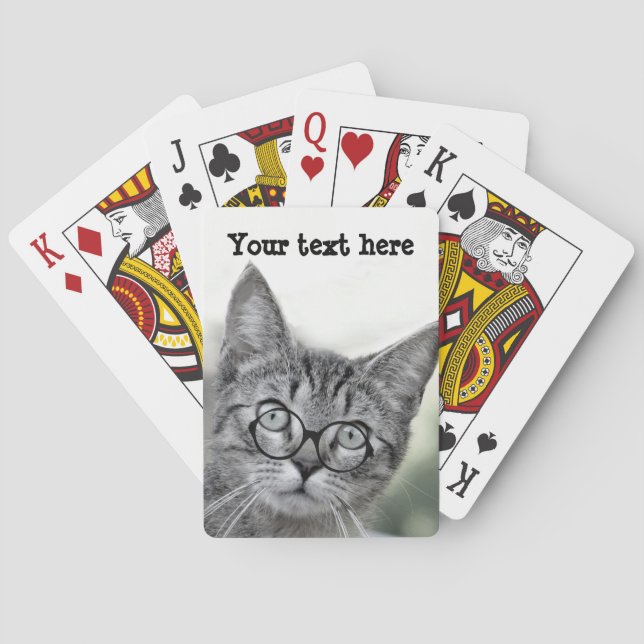 Cute and Surprised Cat with Glasses Playing Cards (Back)
