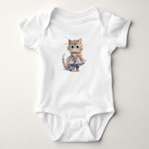 Cute and Sweet Tabby Kitten Kitty Cat with Dress  Baby Bodysuit