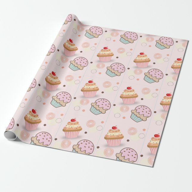 cute and sweets pattern cakes wrapping paper (Unrolled)