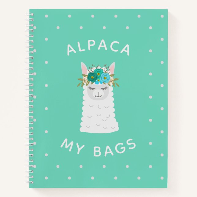 Cute and Trendy Alpaca | Turquoise Notebook (Front)