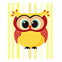 Cute and unique cartoon owl on stripes background