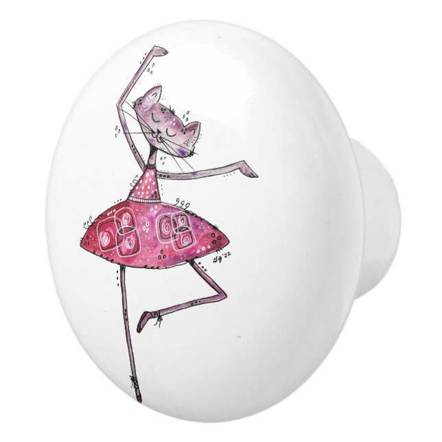 Cute and Whimsical Dancing Cat Ceramic Knob (Right)