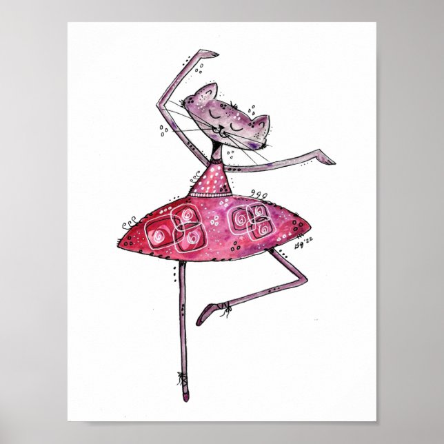 Cute and Whimsical Dancing Cat Poster (Front)