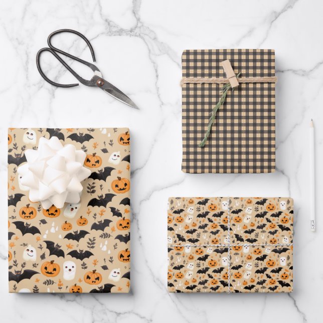 Cute and Whimsical Halloween Wrapping Paper Sheet (Front)