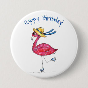 Cute and Whimsical Pink Flamingo on Skates 7.5 Cm Round Badge