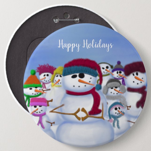 Cute and Whimsical Snowmen Button (Front & Back)