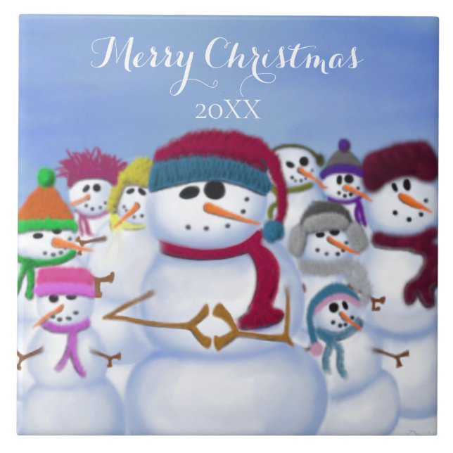Cute and Whimsical Snowmen Ceramic Tile (Front)
