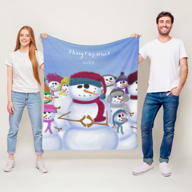 Cute and Whimsical Snowmen Fleece Blanket (In Situ)