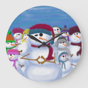 Cute and Whimsical Snowmen Large Clock