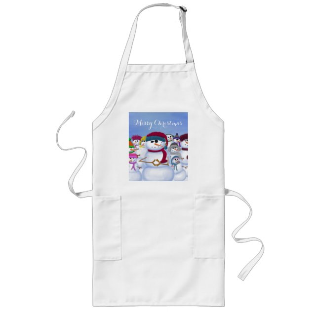 Cute and Whimsical Snowmen Long Apron (Front)