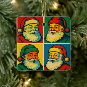 Cute Andy Warhol-style pop art Santa Ceramic Ornament