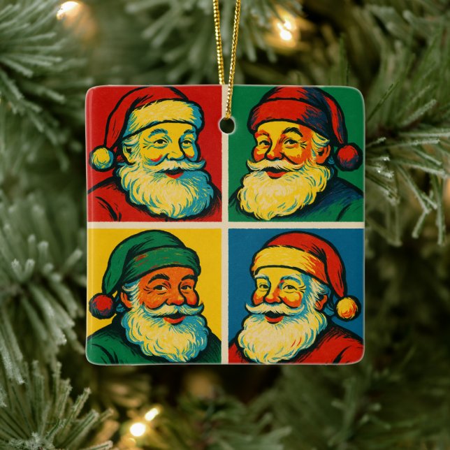 Cute Andy Warhol-style pop art Santa Ceramic Ornament (Tree)