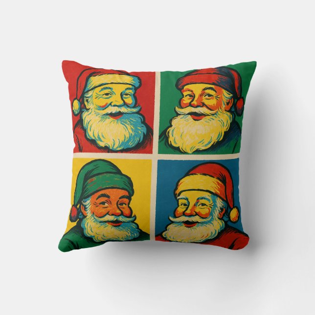 Cute Andy Warhol-style pop art Santa Cushion (Back)
