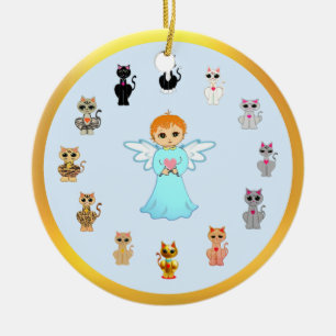 Cute Angel and Cat Cartoons Ceramic Ornament