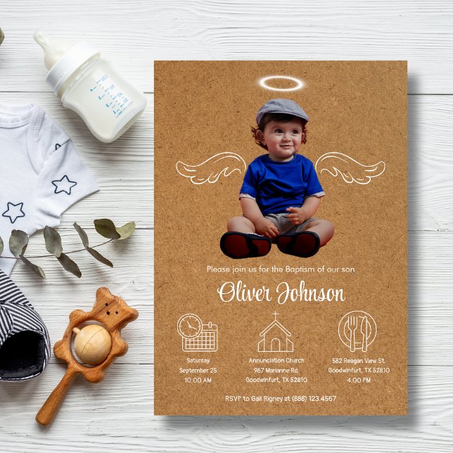 Cute Angel Bautizo Invitacion Christening Baptism Invitation (Creator Uploaded)