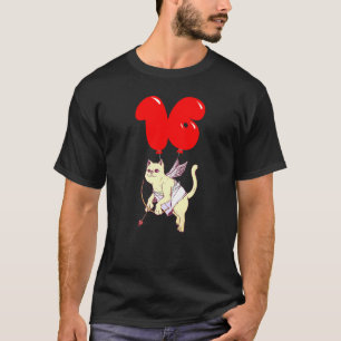 Cute Angel Cat 16th Birthday Kids Balloon Party T-Shirt