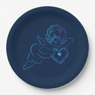 Cute Angel Cherub Holding a Lace Valentine Heart Paper Plate