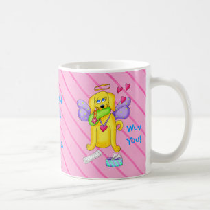 Cute Angel Dog Personalised Name Pink Coffee Mug